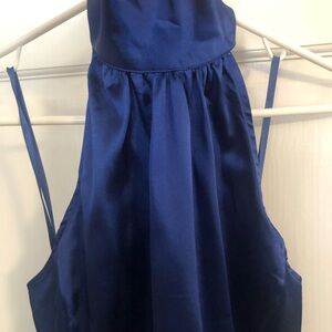 EXPRESS Satin Halter Neck Top in Cobalt Blue